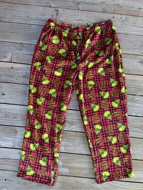 Men's Holiday Grinch Plaid Pajama Pants - Red & Lime Green